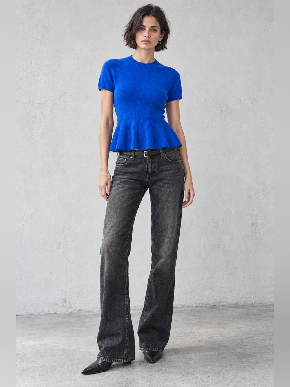 Autumn Cashmere 100% Cashmere Cobalt Blue Peplum Sweater Top M